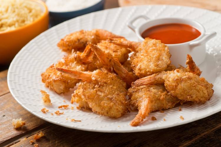 A plate of fried coconut shrimp