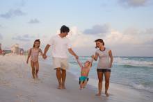 family having fun at beach