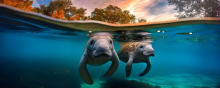 two manatees underwater