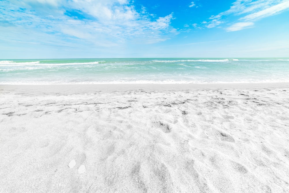 White-sand beach with turquoise ocean water in background